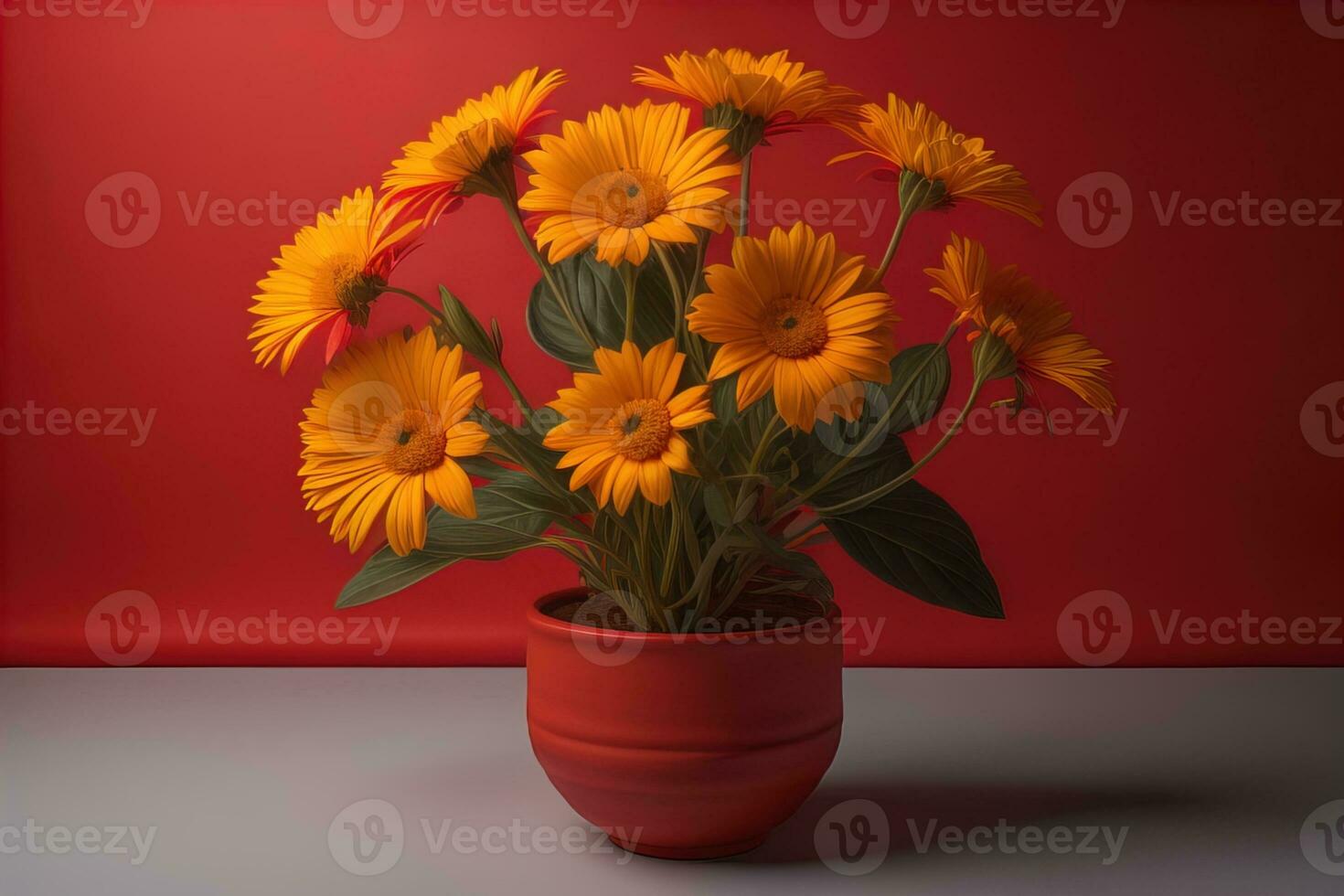 Flowers in a pot on a solid color background. ai generative photo