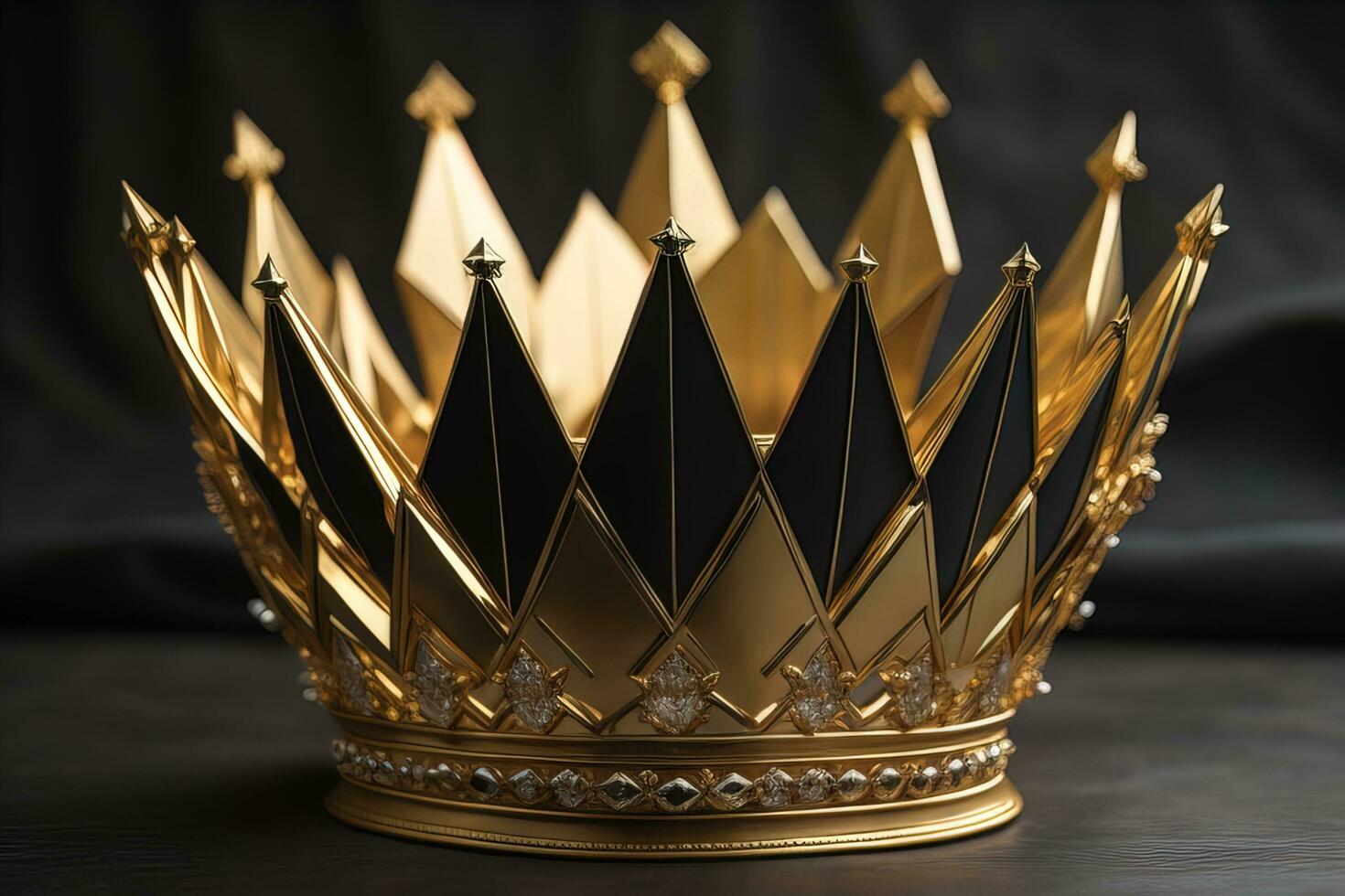 low key image of beautiful golden queen, king crown. ai generative photo