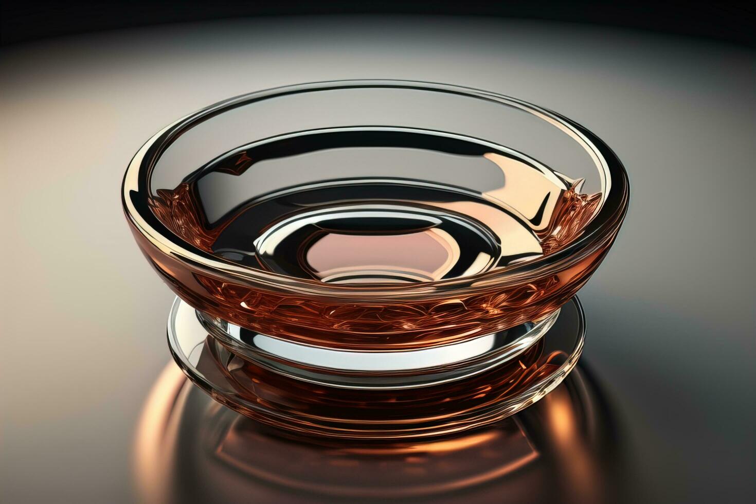 Empty glossy transparent ashtray on a dark background. ai generative photo