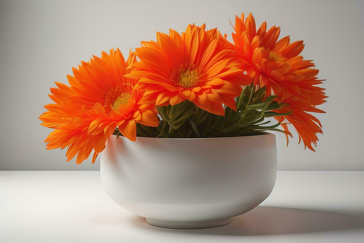 Flowers in a pot on a solid color background. ai generative photo