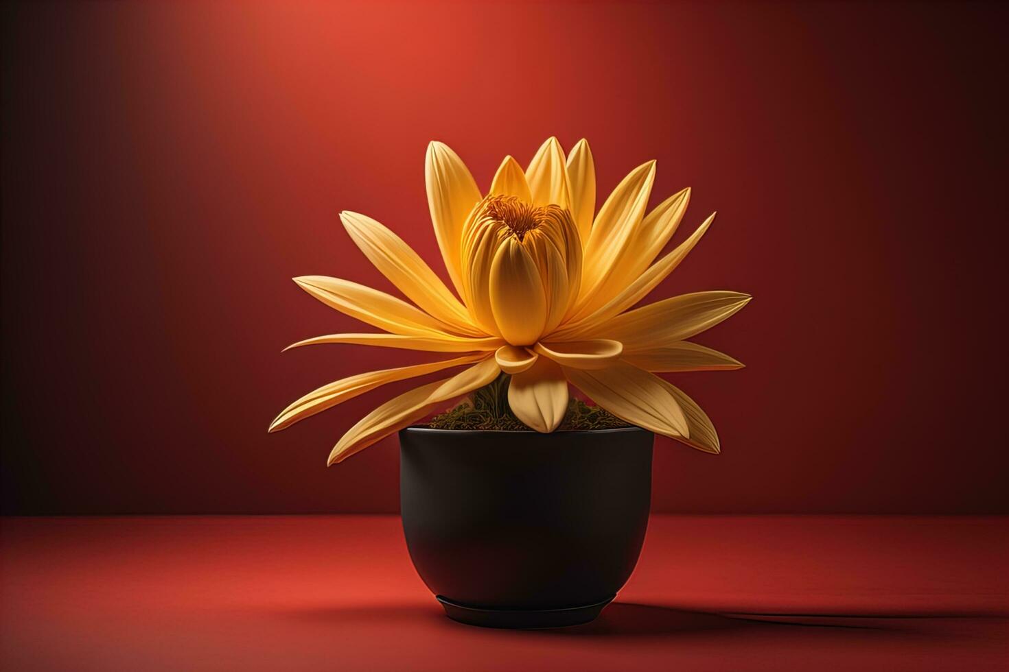 Flowers in a pot on a solid color background. ai generative photo