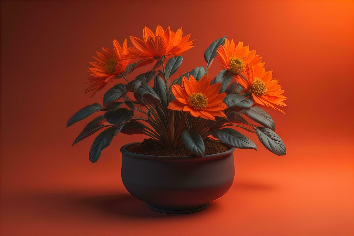 Flowers in a pot on a solid color background. ai generative photo