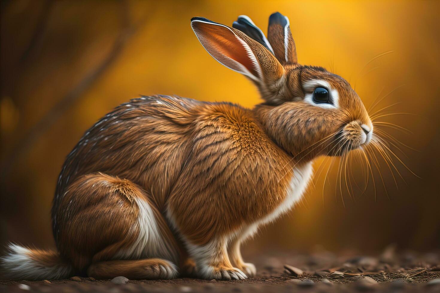 Rabbit in the mountains at sunset. Cute rabbit in the mountains. ai generative photo