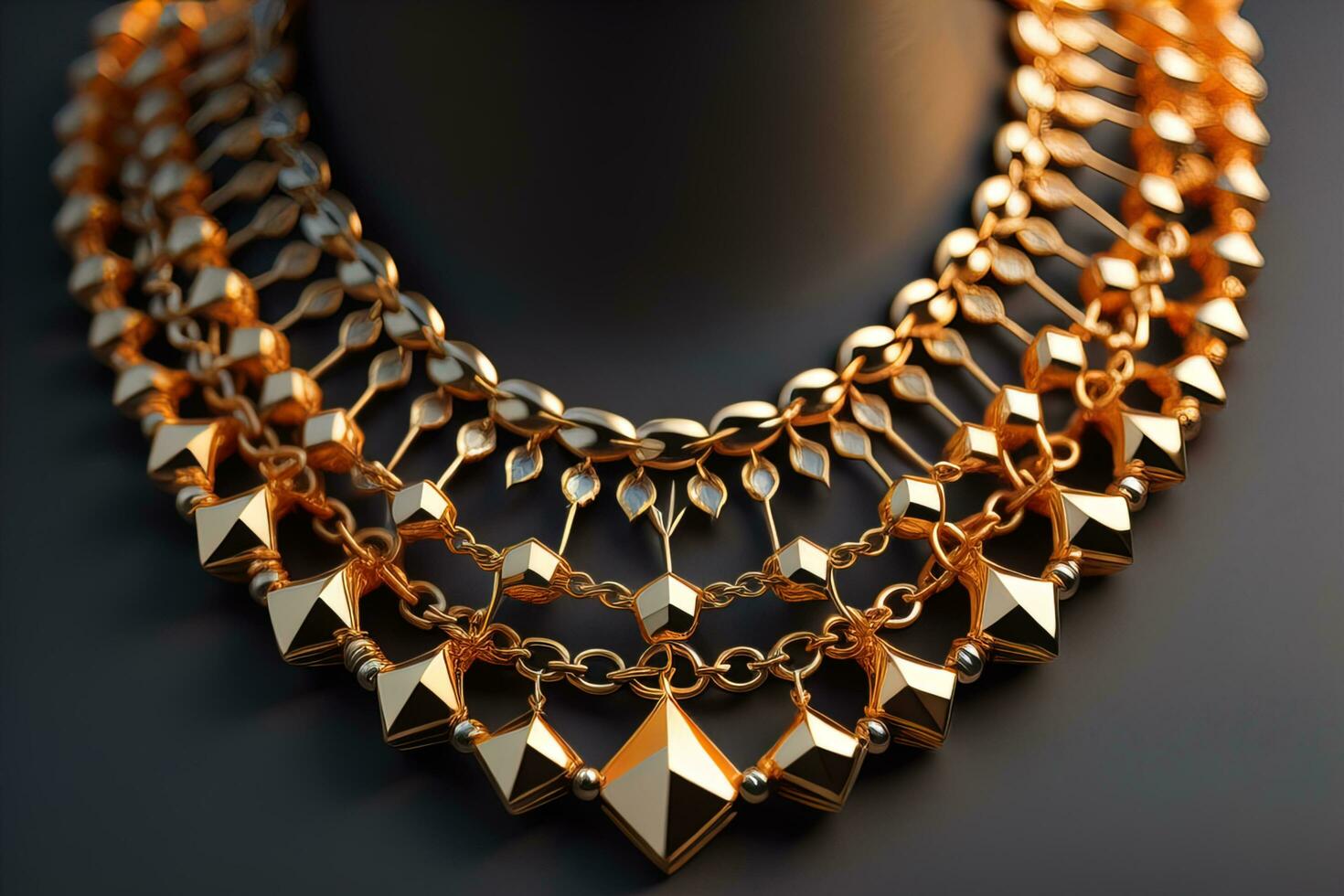 Gold necklace on a mannequin on a black background. ai generative photo