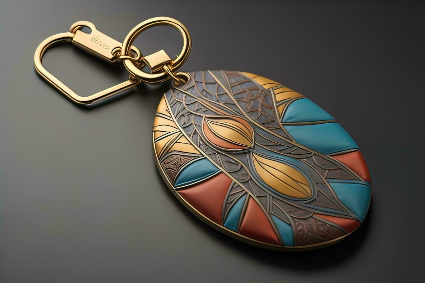 Creative Keychain on a wooden background, close-up. ai generative photo