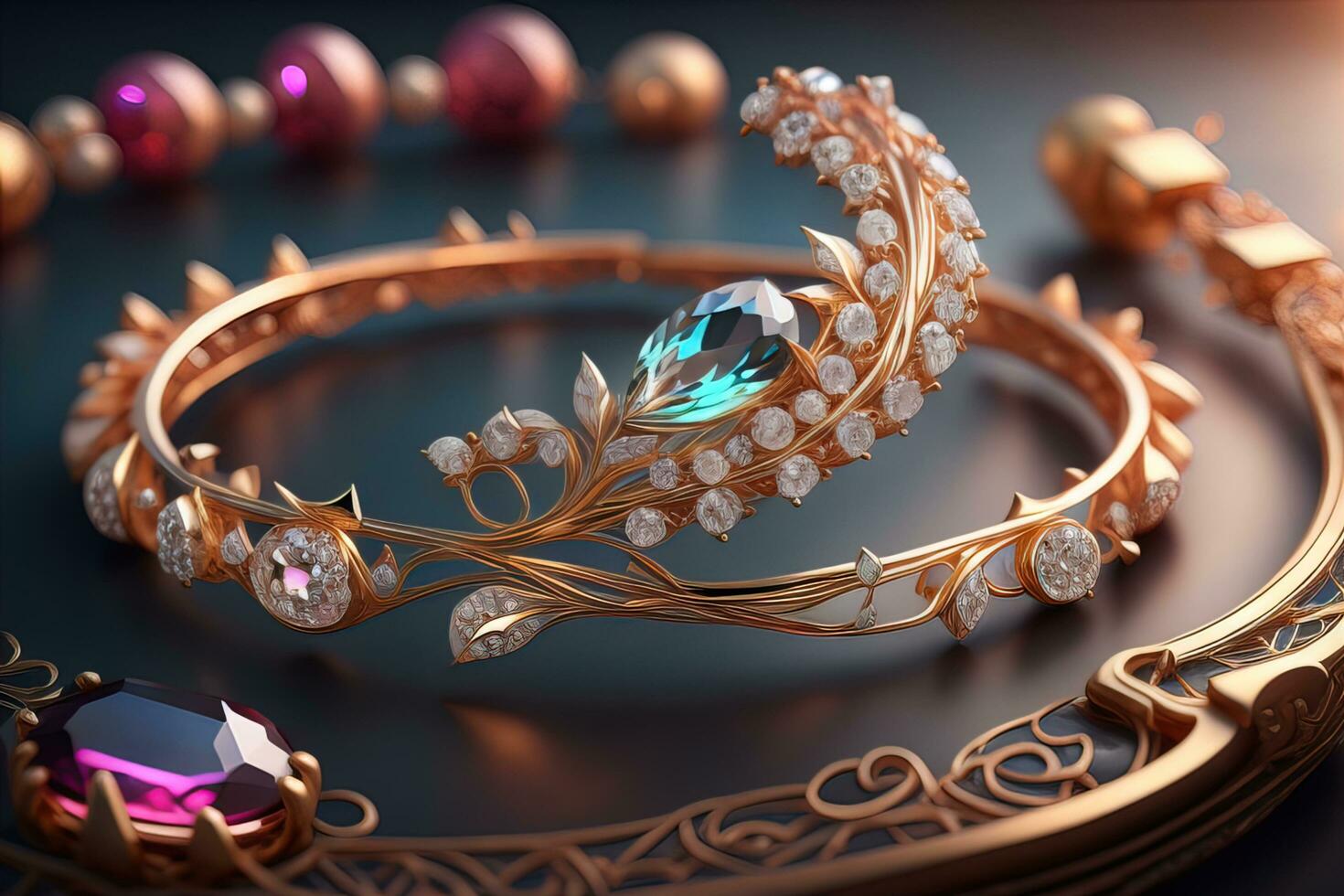 Wedding ring with diamonds on a solid color background. Jewelry. ai generative photo