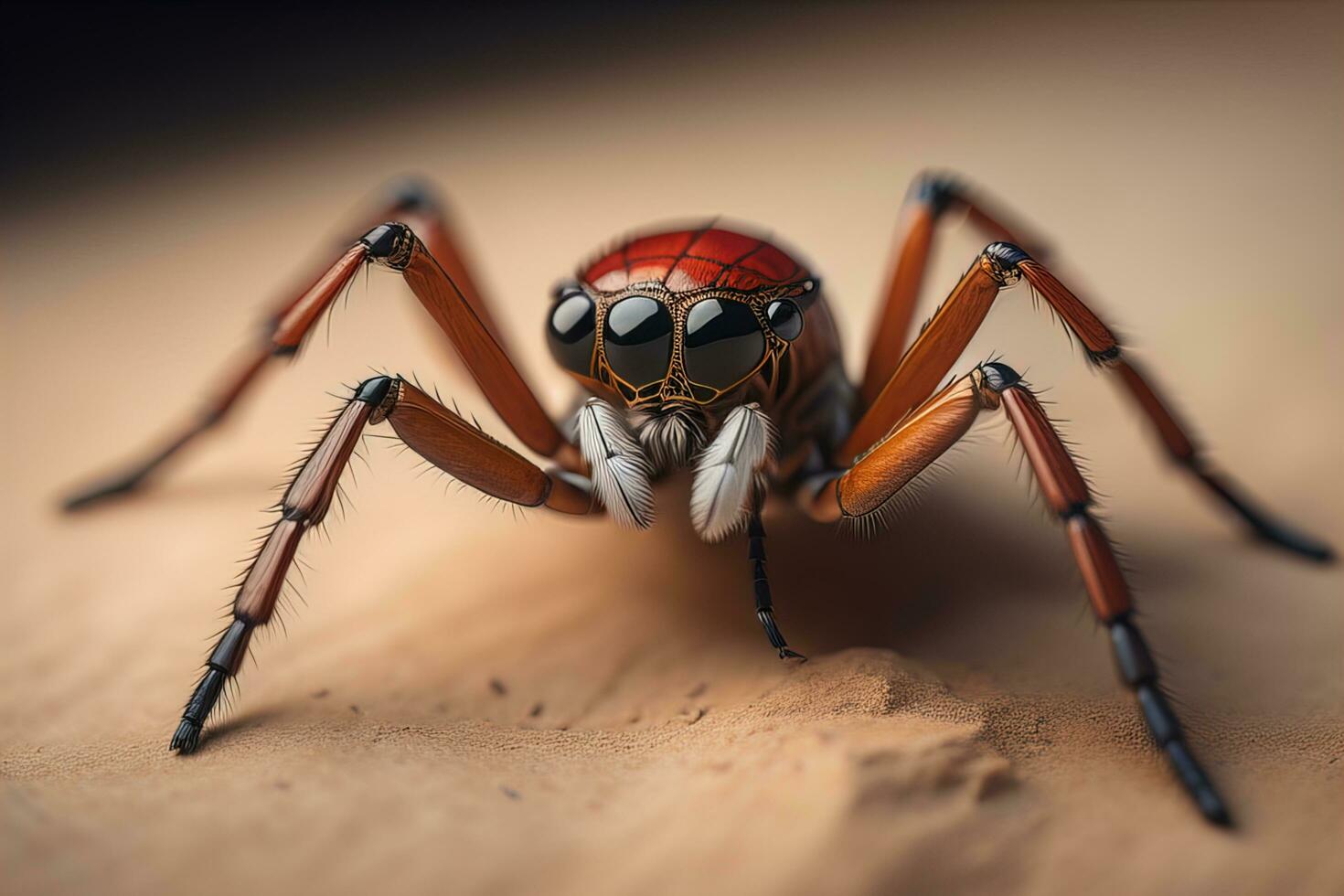 jumping spider closeup on solid color background, copyspace. ai generative photo