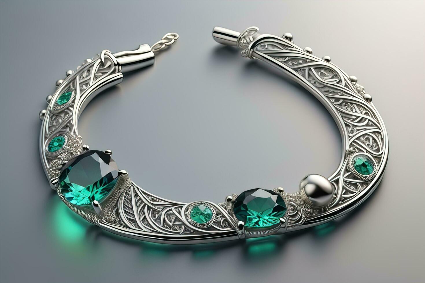 Silver necklace on a solid color background in close-up. ai generative photo