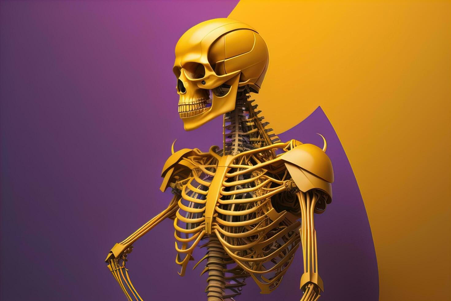 a human skeleton on a solid color background. ai generative photo