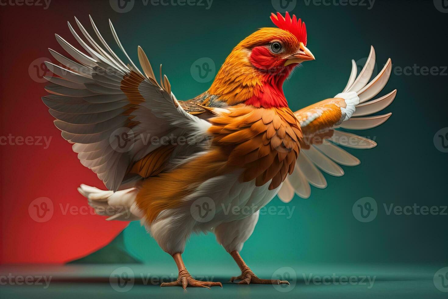 Colorful chicken on a solid color background, studio photo. ai generative photo