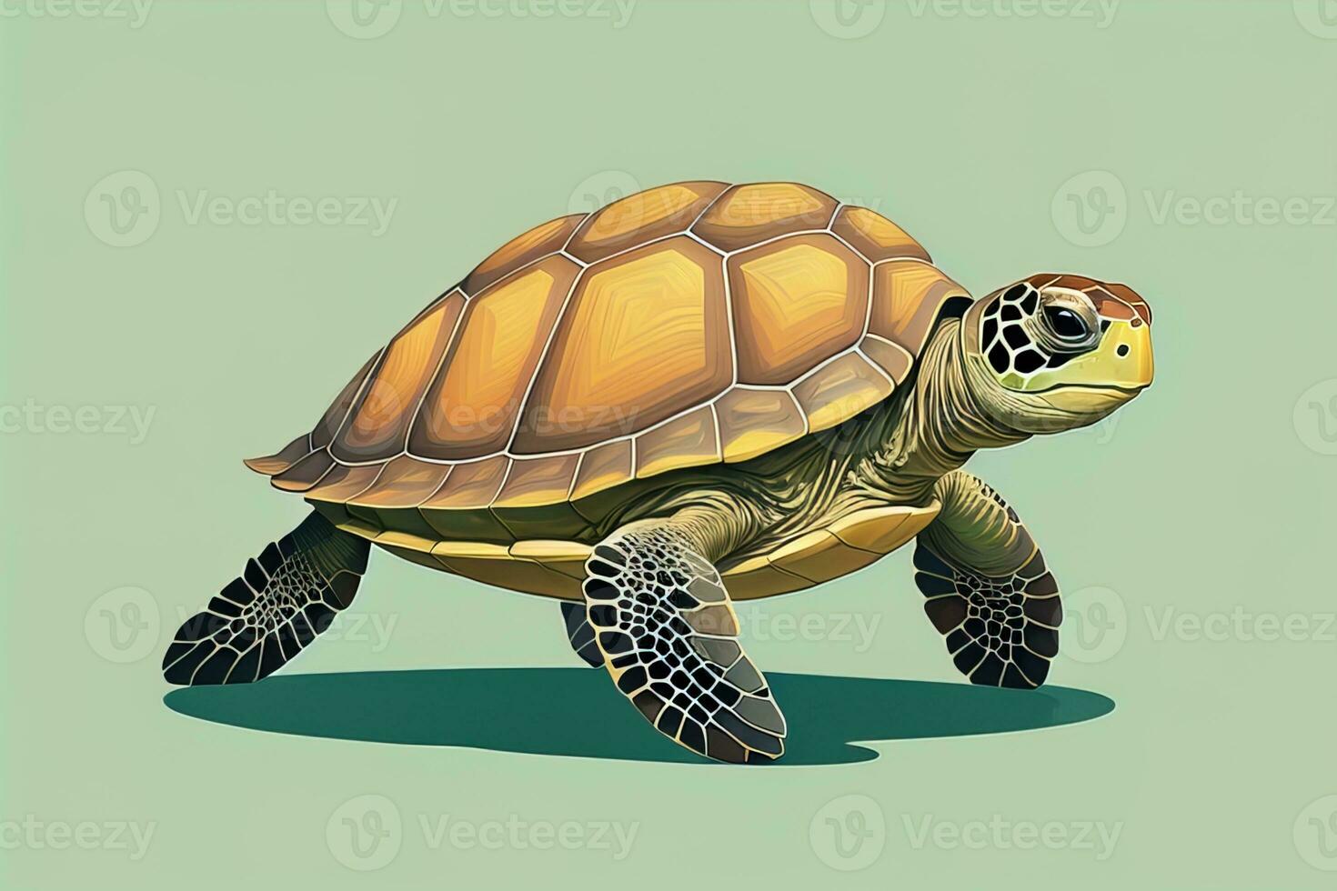 illustration of a turtle on a green background in cartoon style. ai generative photo