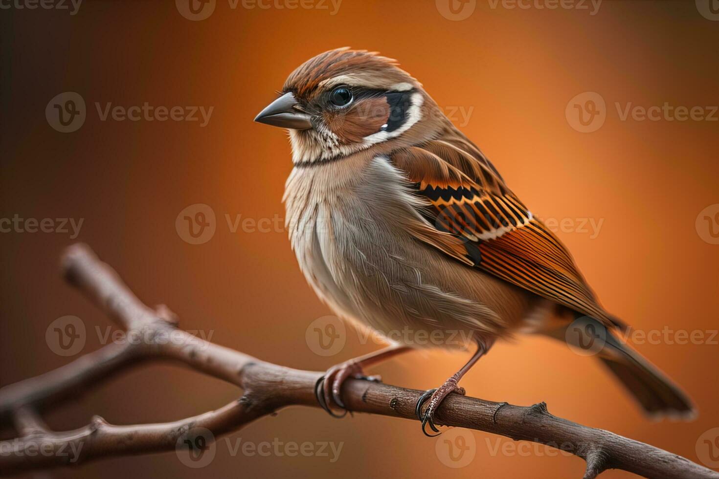 Colorful bird perched on a branch with blurred background, closeup. ai generative photo
