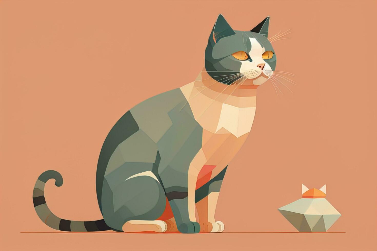 Cute cat sitting on the floor. Vector illustration in retro style. ai generative photo