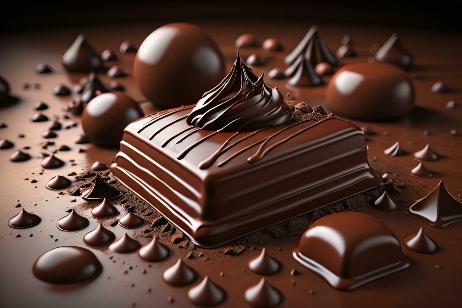 Chocolate truffles on a dark background. ai generative photo
