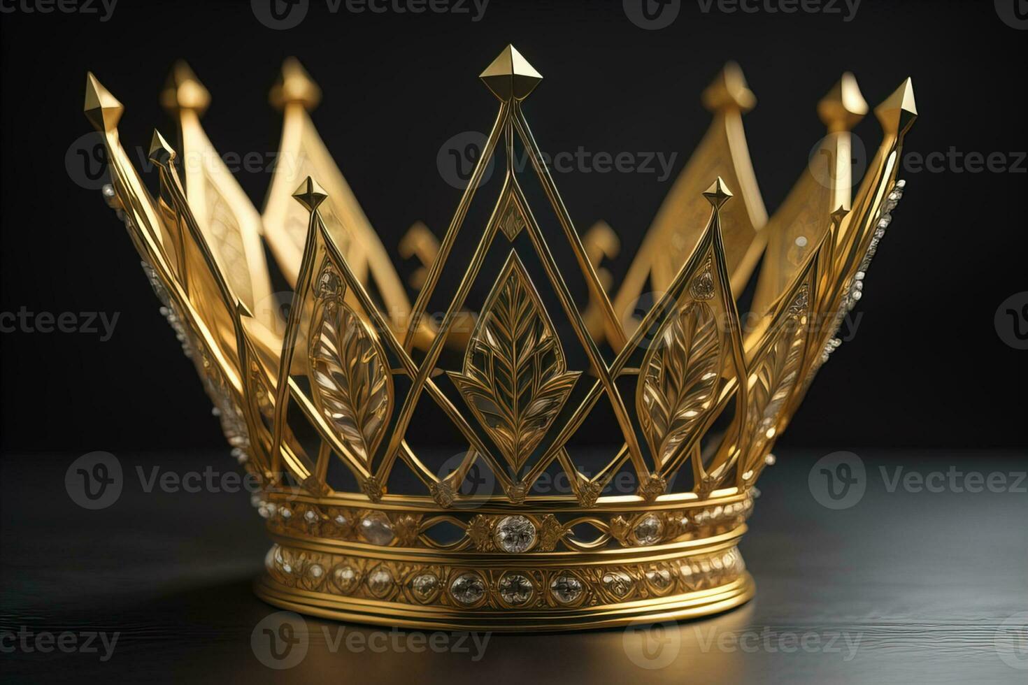 low key image of beautiful golden queen, king crown. ai generative photo