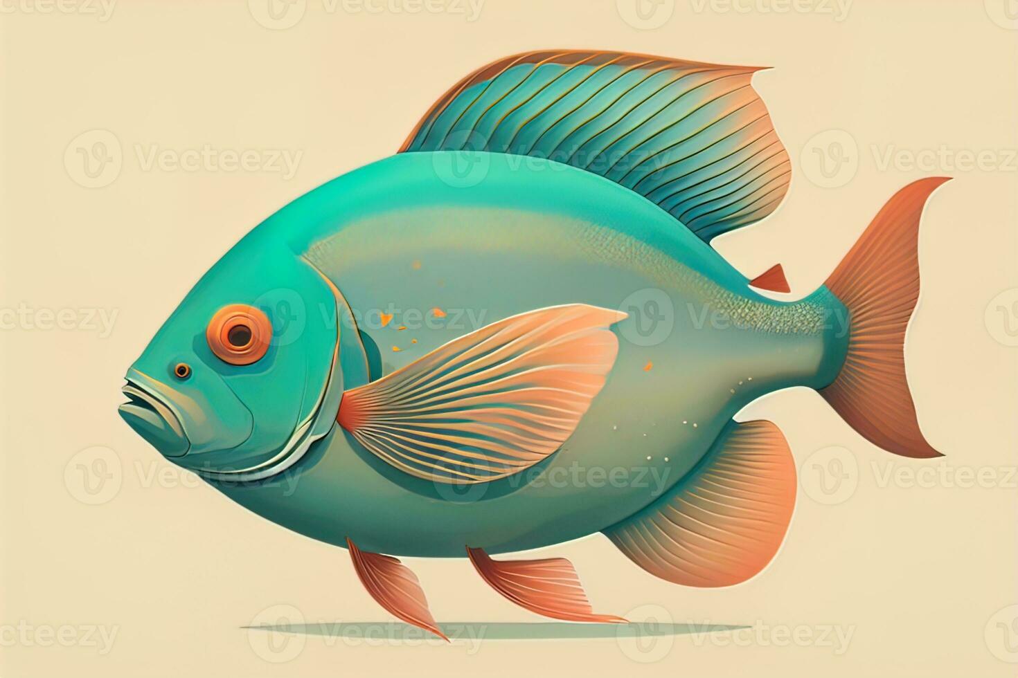 Illustration of a fish on a yellow background, vector illustration. ai generative photo