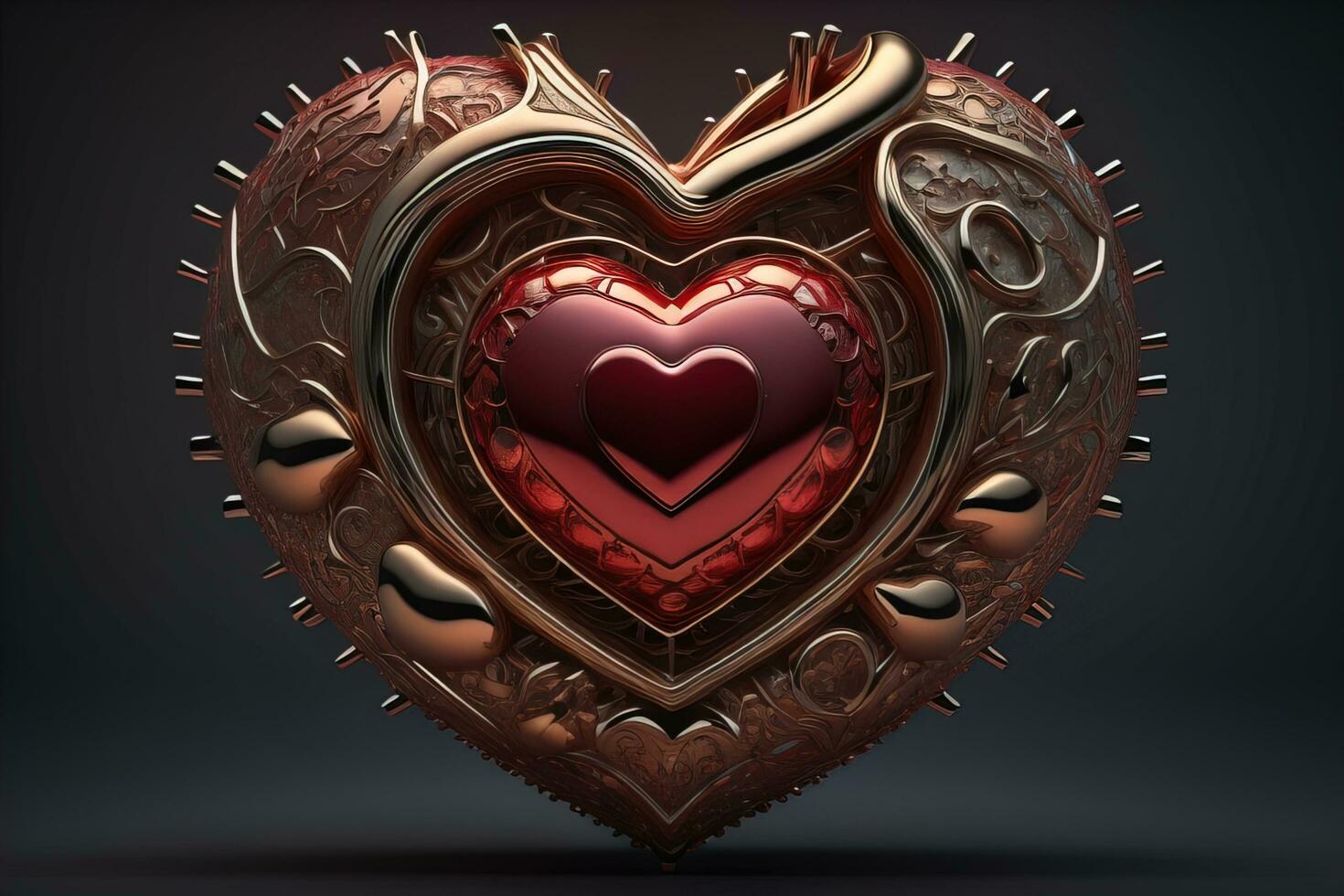 Red heart on dark background. Vintage style. ai generative photo