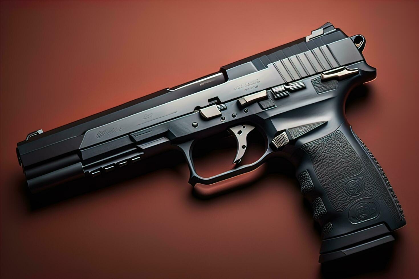 Semi-automatic handgun on a solid color background. Close-up. ai generative photo