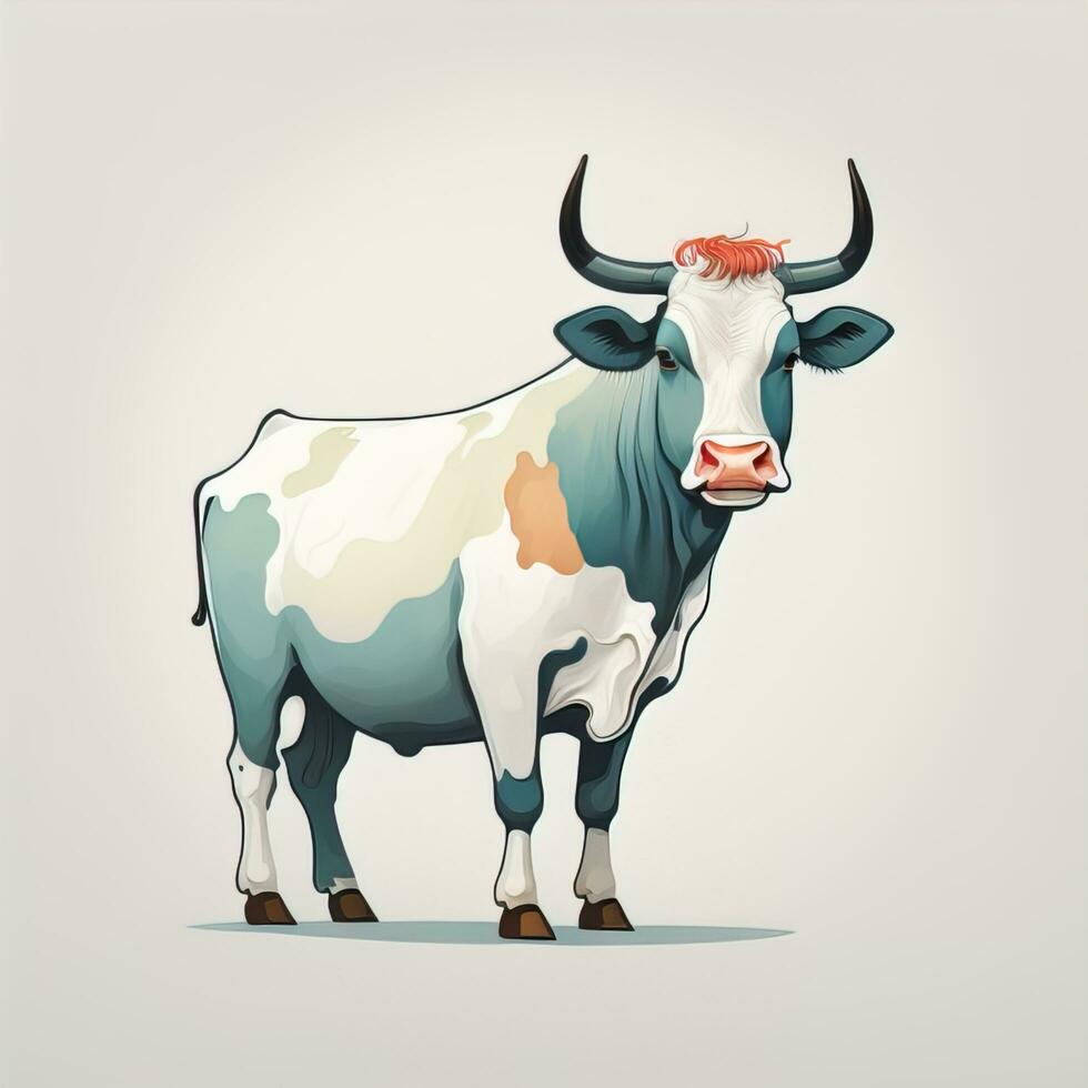 Illustration of a portrait of a cow on a grey background. ai generative photo