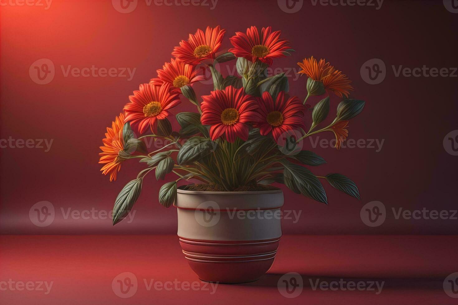 Flowers in a pot on a solid color background. ai generative photo