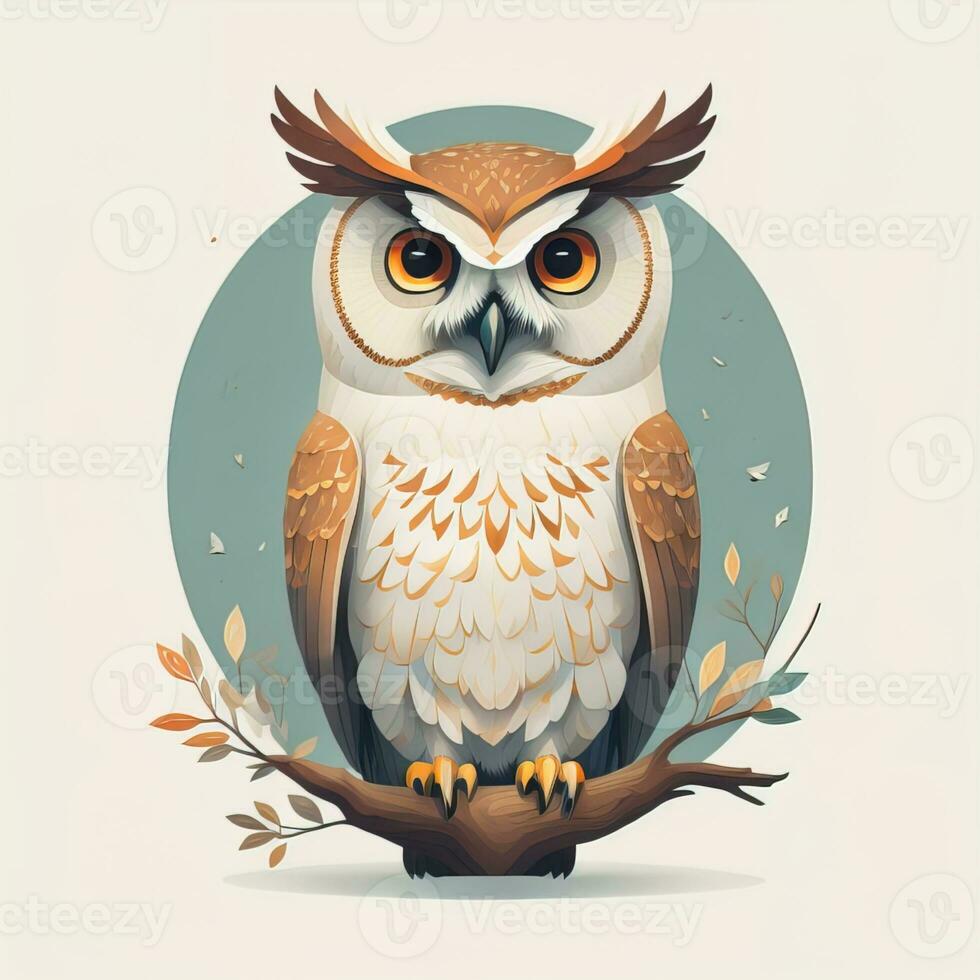 Owl sitting on a branch with leaves. Vector illustration in retro style. ai generative photo