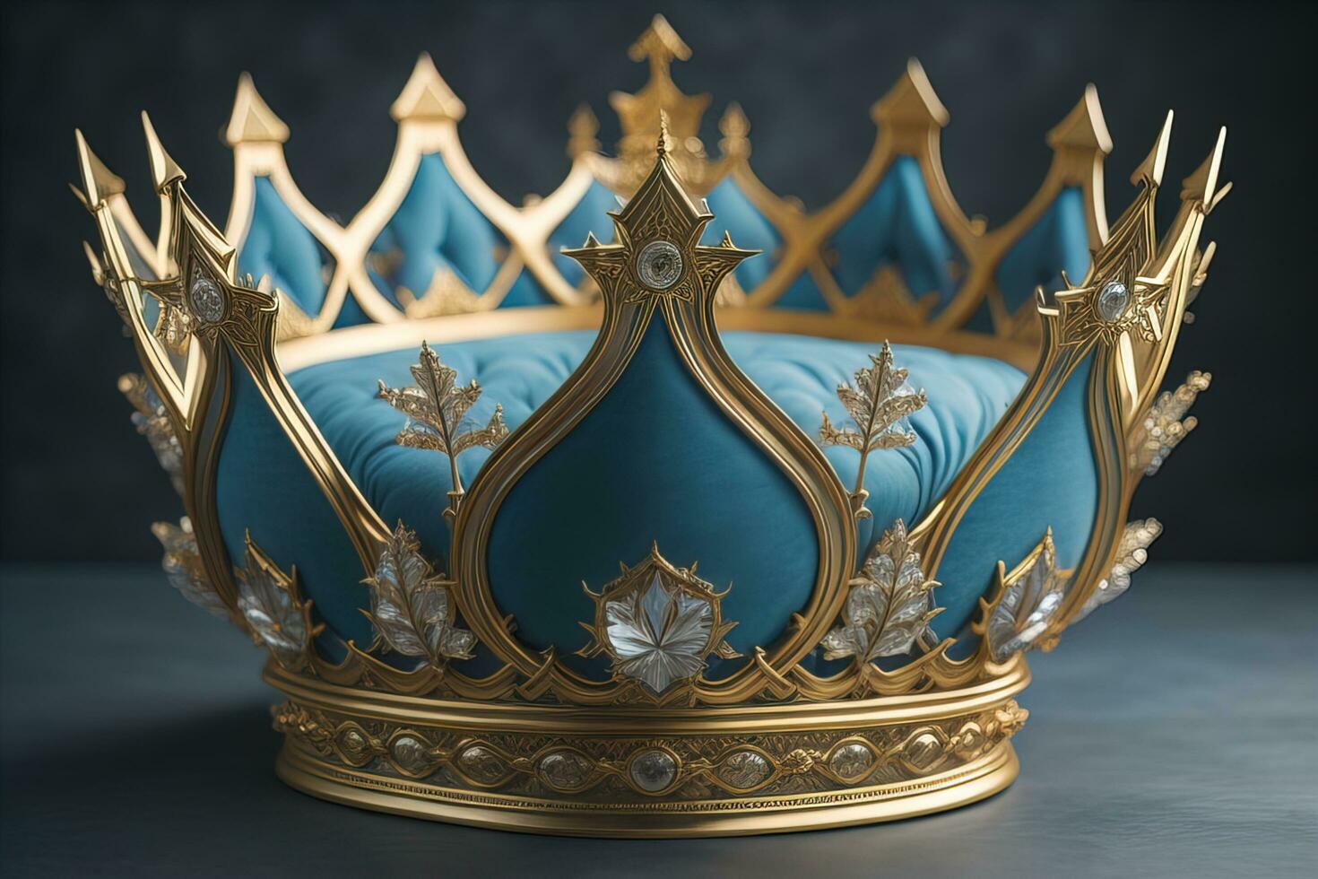 low key image of beautiful golden queen, king crown. ai generative photo
