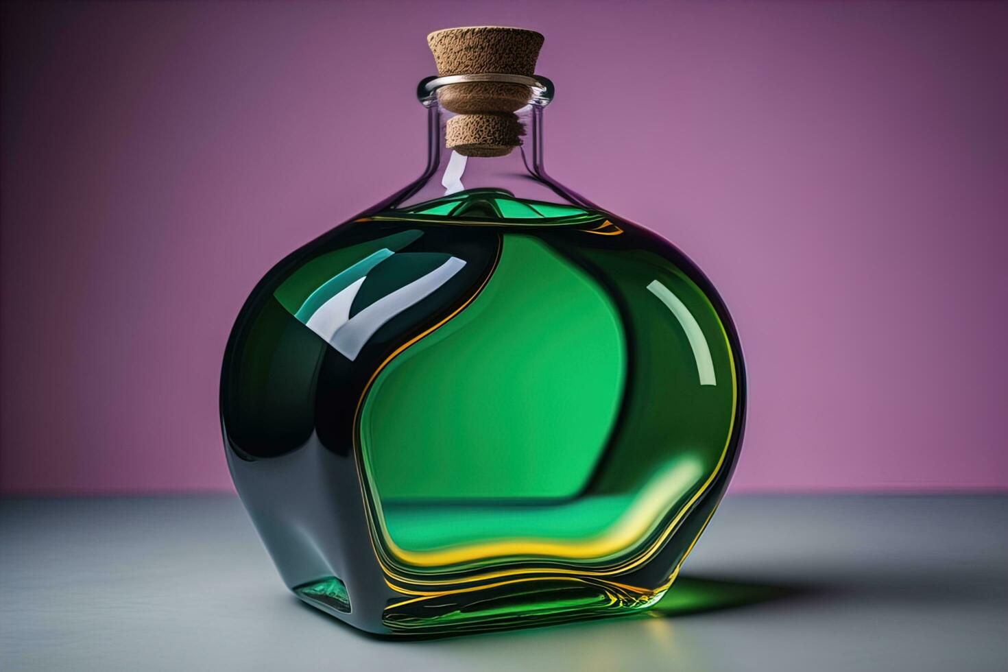 Bottle with a liquid on a solid color background. ai generative photo