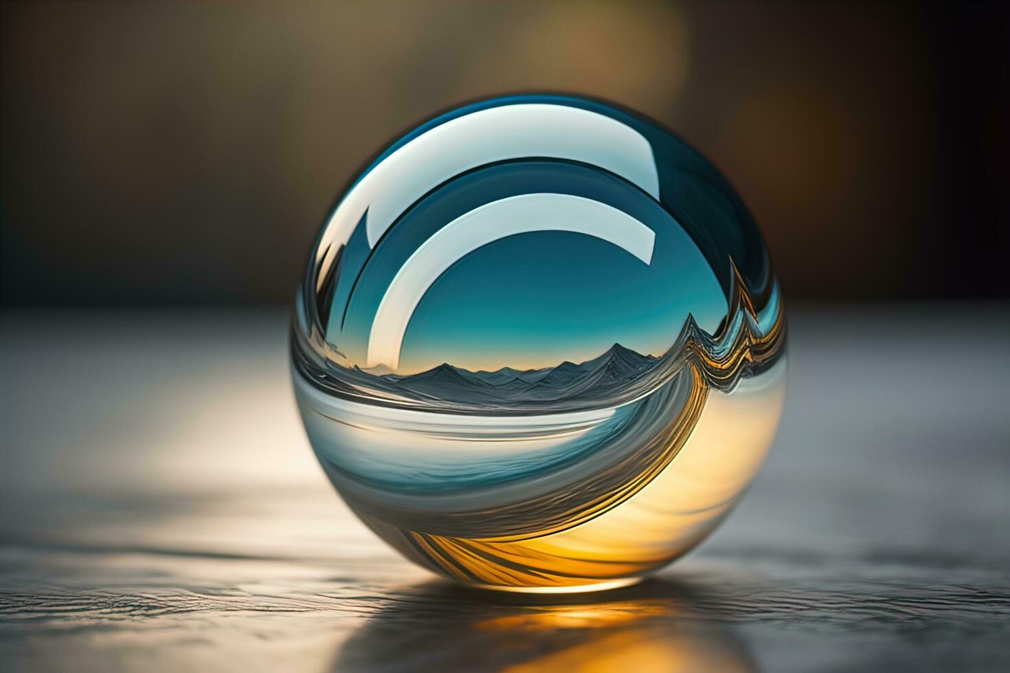 Transparent crystal ball on a wooden table. ai generative photo