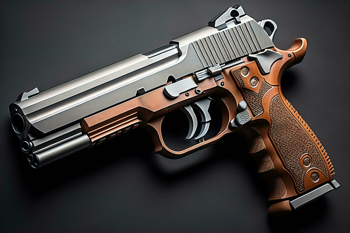 Semi-automatic handgun on a solid color background. Close-up. ai generative photo