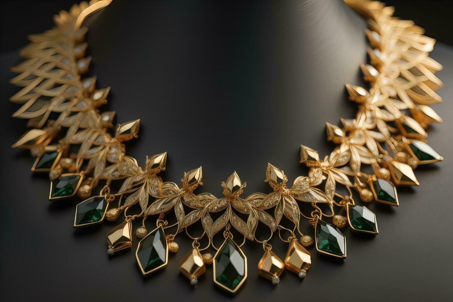 Gold necklace on a mannequin on a black background. ai generative photo