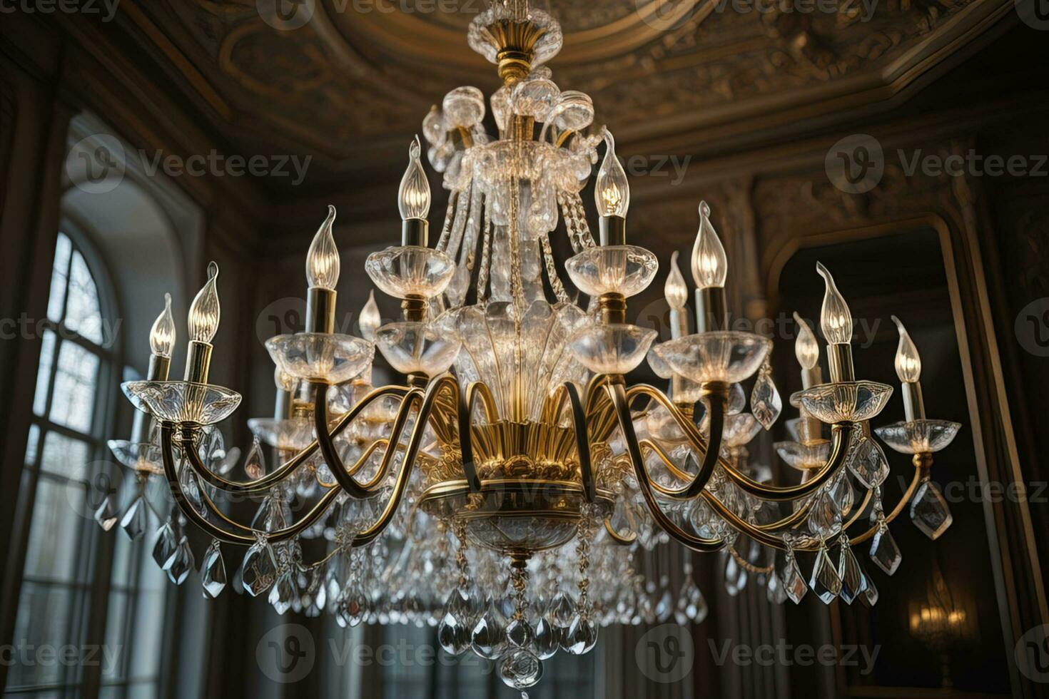 Luxury chandelier isolated on dark background. ai generative photo