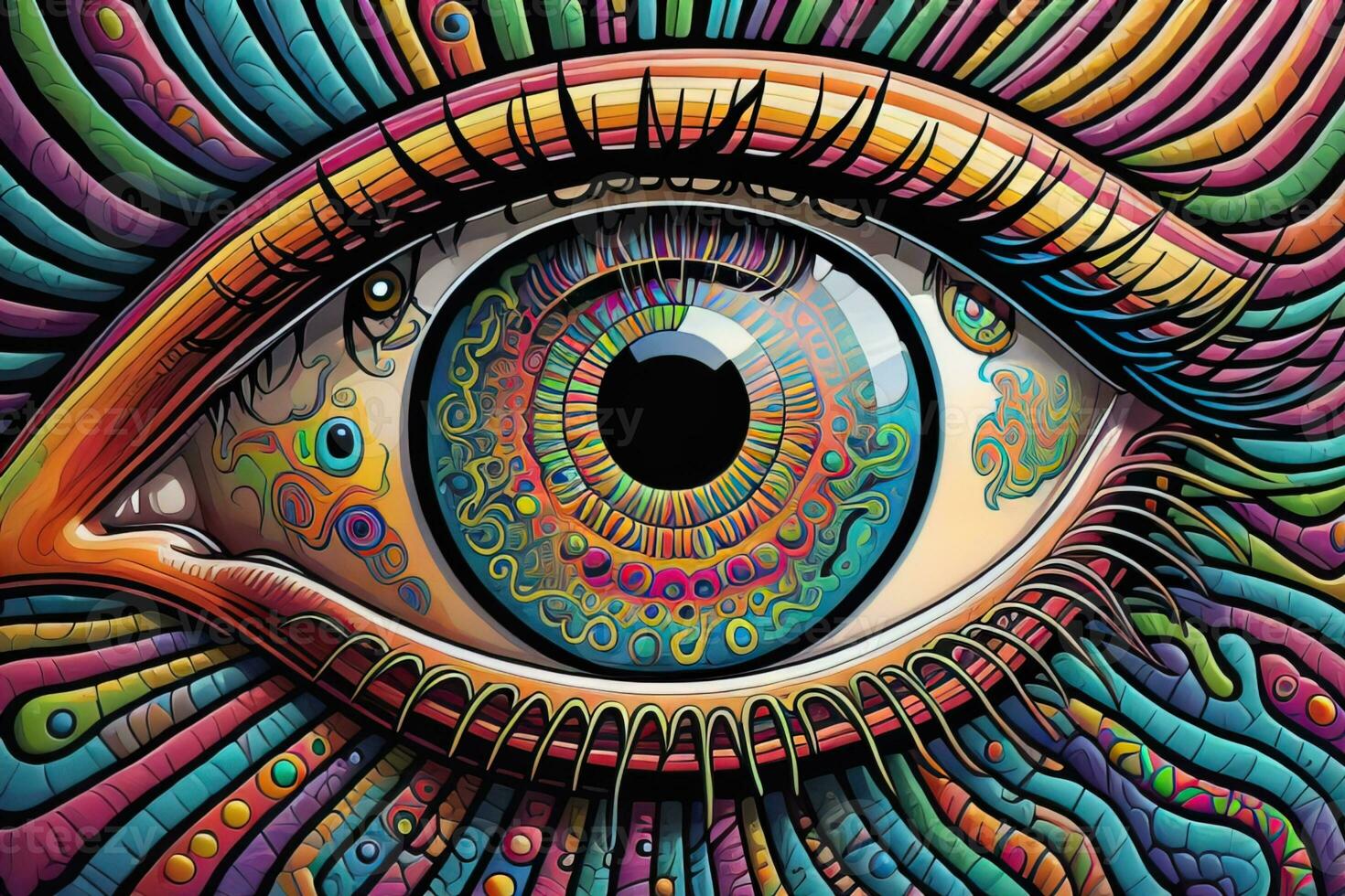 Colorful eye. Psychedelic background. Vector illustration. ai generative photo