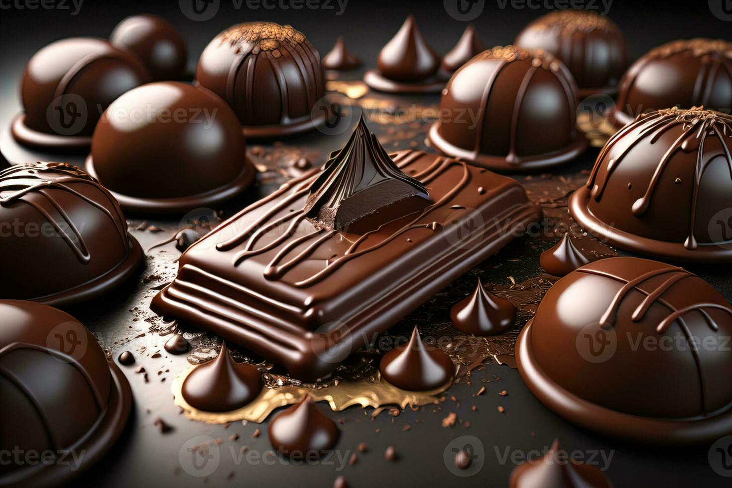 Chocolate truffles on a dark background. ai generative photo