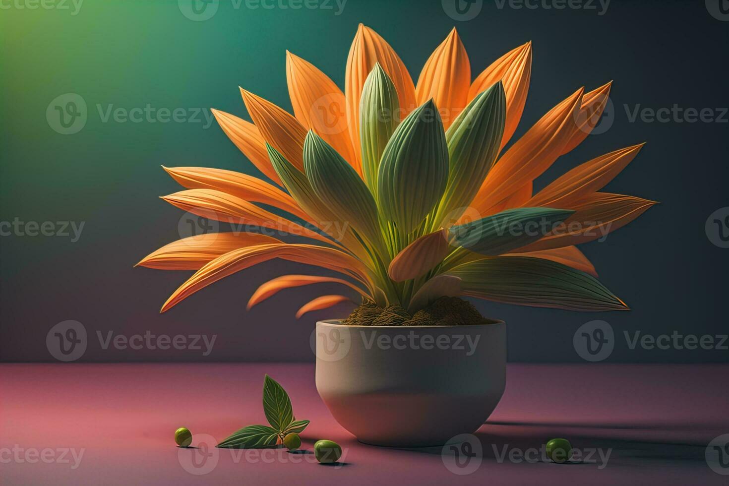 Flowers in a pot on a solid color background. ai generative photo