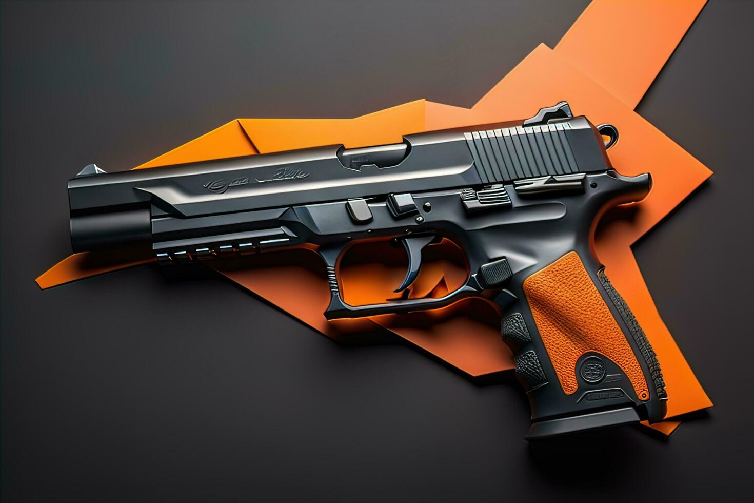 Semi-automatic handgun on a solid color background. Close-up. ai generative photo