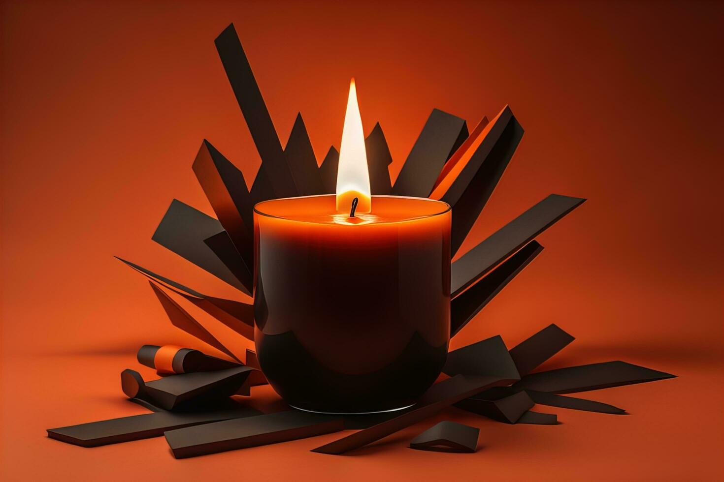 Creative burning candle on a wooden background. ai generative photo