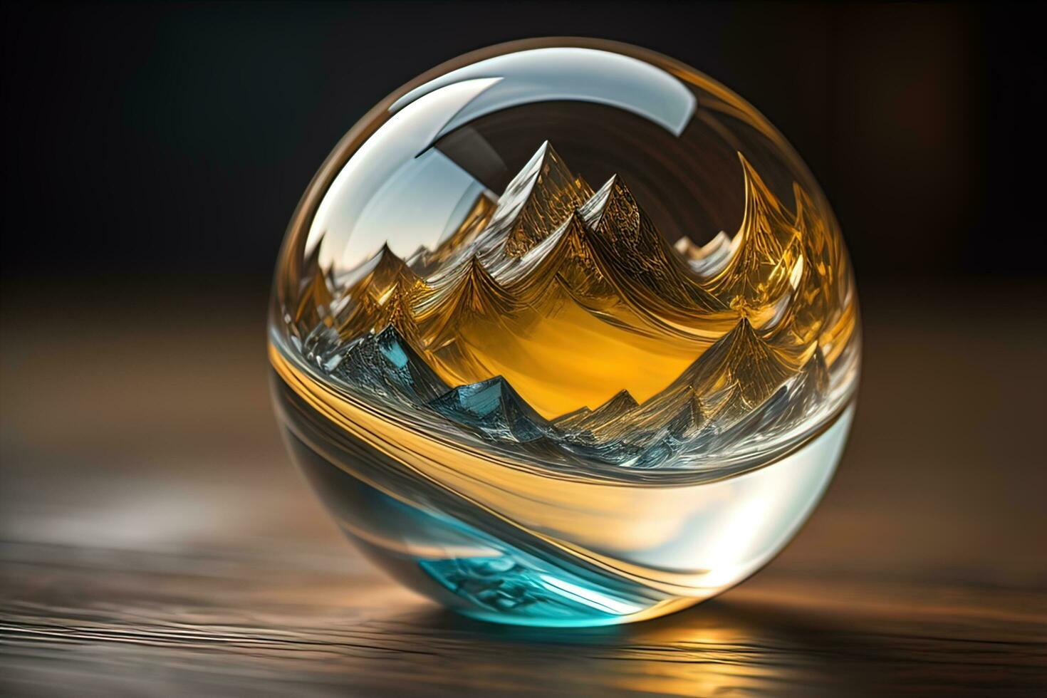 Transparent crystal ball on a wooden table. ai generative photo