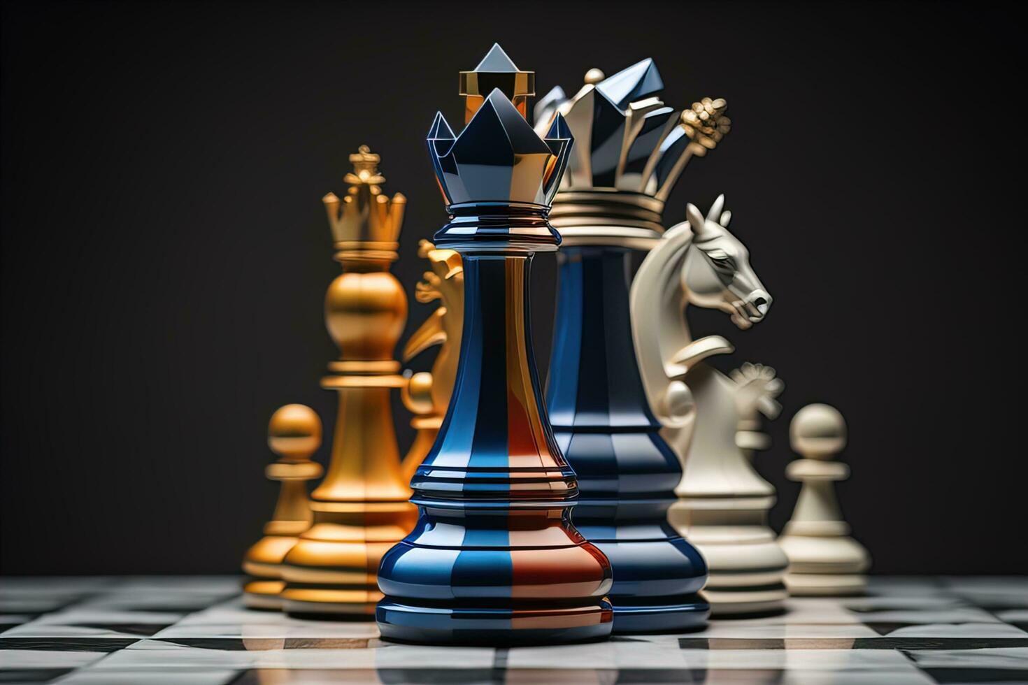 Different chess piece on a solid color background. ai generative photo