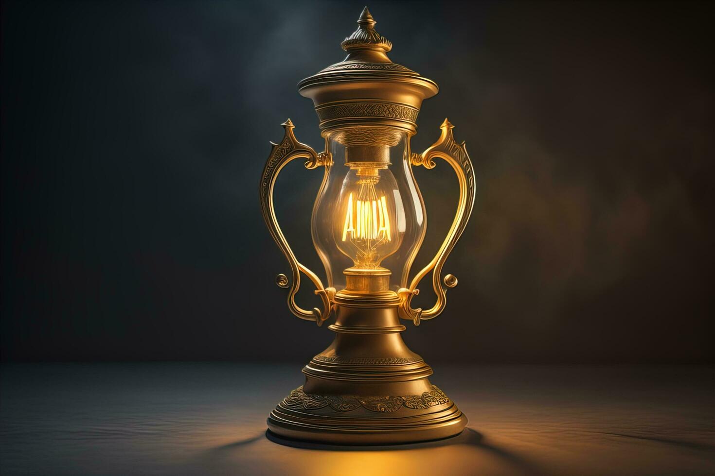 Lantern on a wooden table and a dark background. ai generative photo
