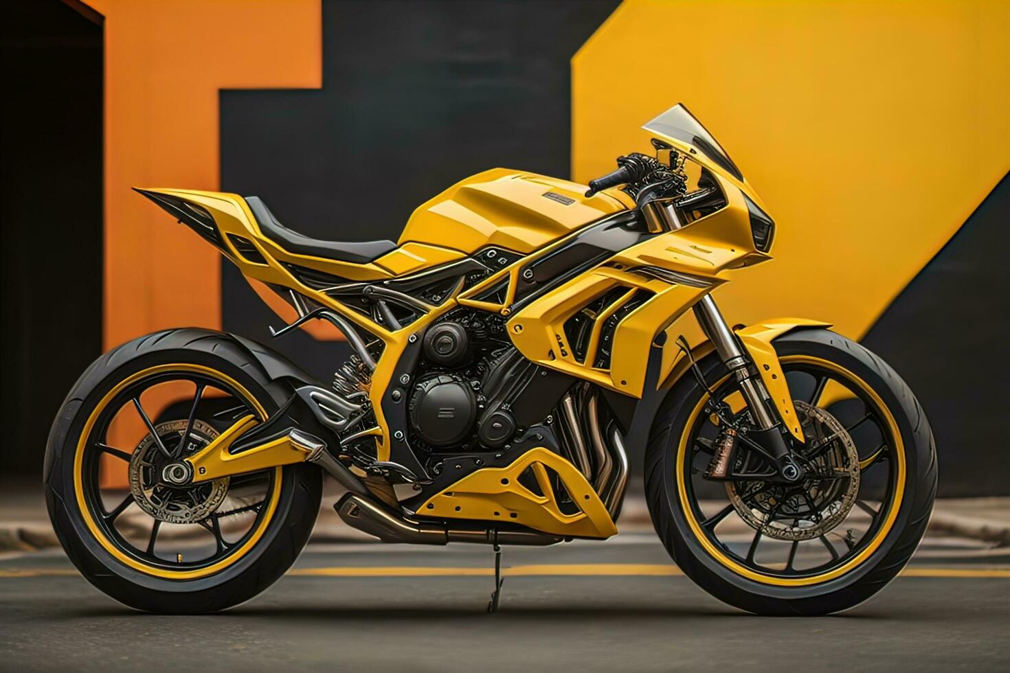Modern powerful sports motorcycle on a colorful background. ai generative photo