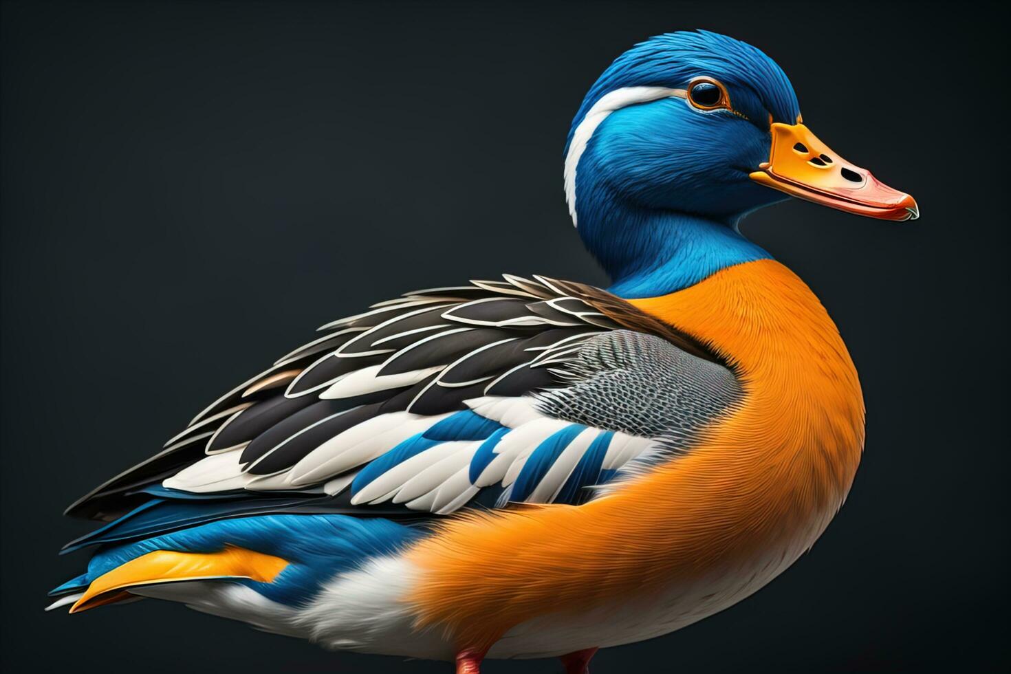 Beautiful duck on a solid color background. ai generative photo