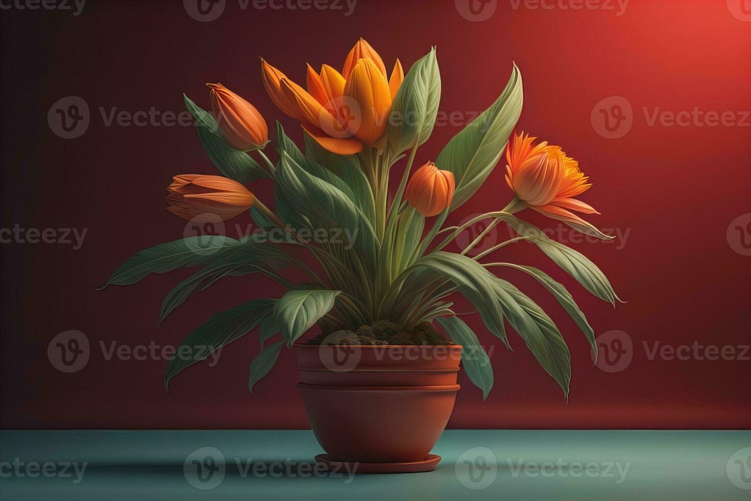 Flowers in a pot on a solid color background. ai generative photo