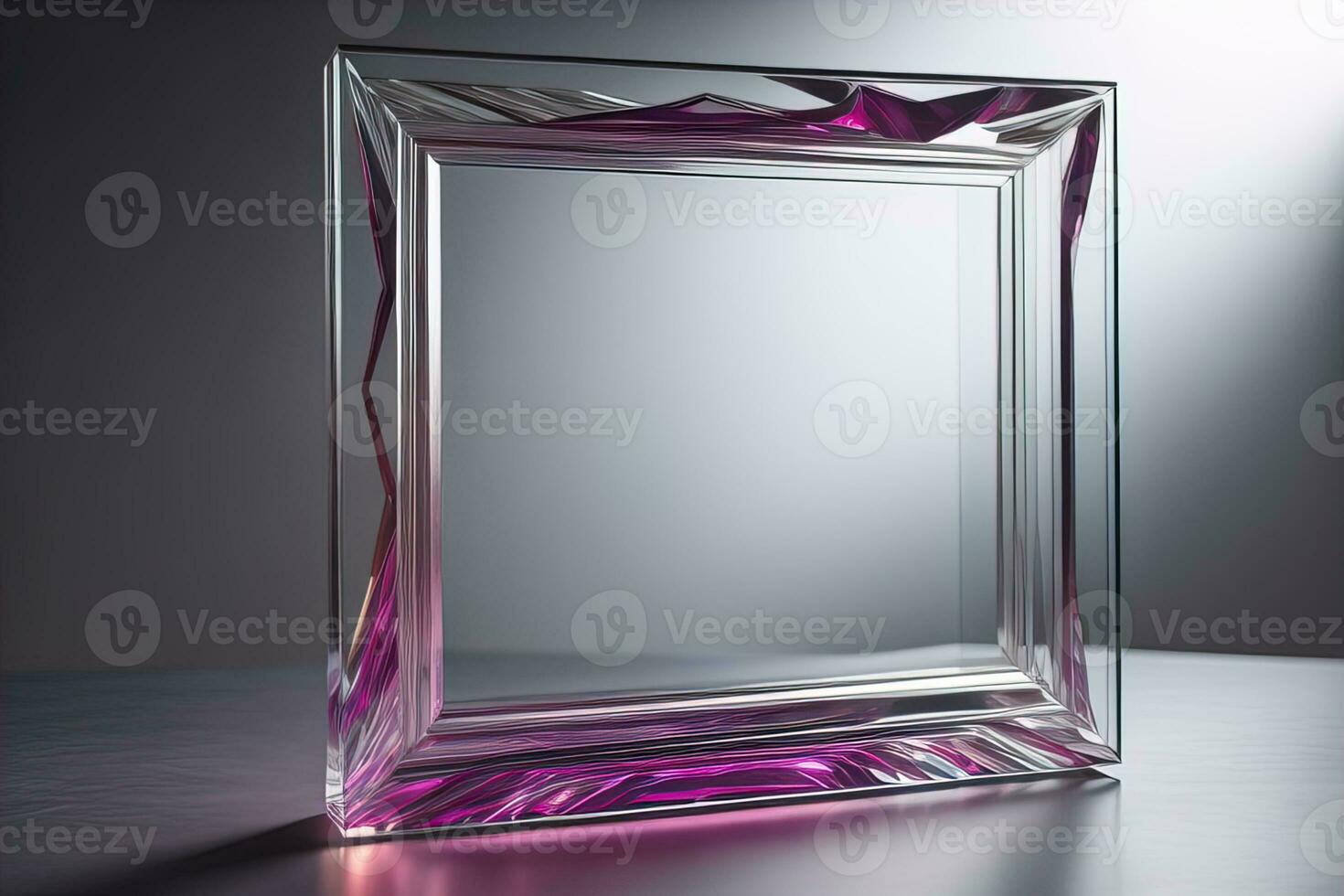 Glass picture frame on a solid color background. ai generative photo