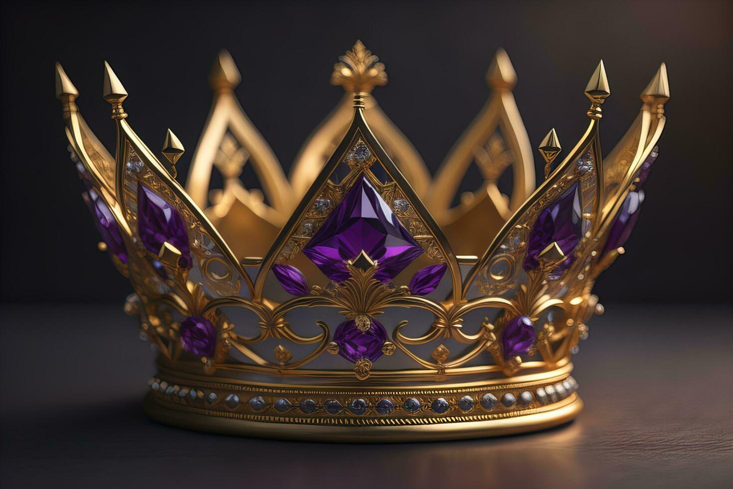 low key image of beautiful golden queen, king crown. ai generative photo