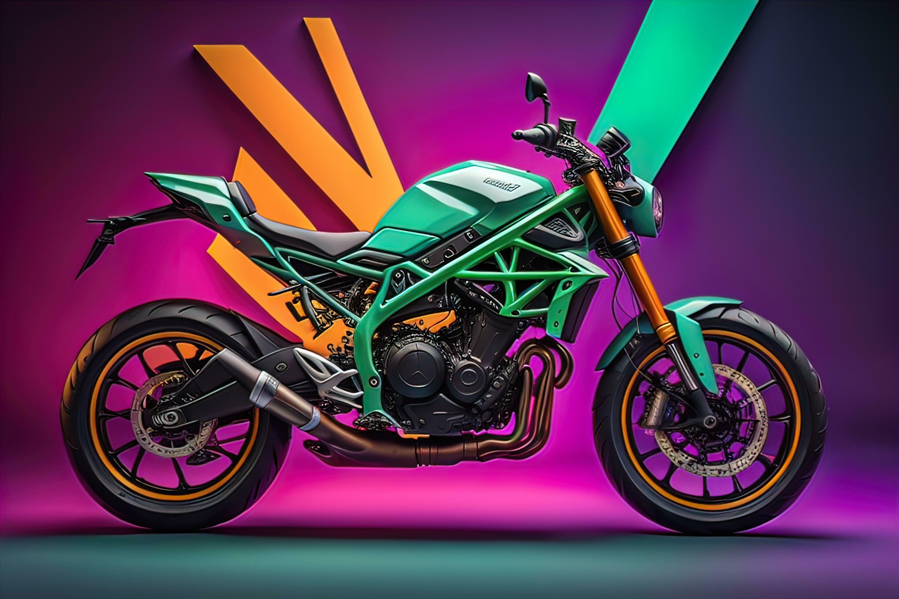 Modern Powerful Sports Motorcycle On A Colorful Background Ai premium-ai-image-sports-motorcycle-in-a-studio-generated-by-ai