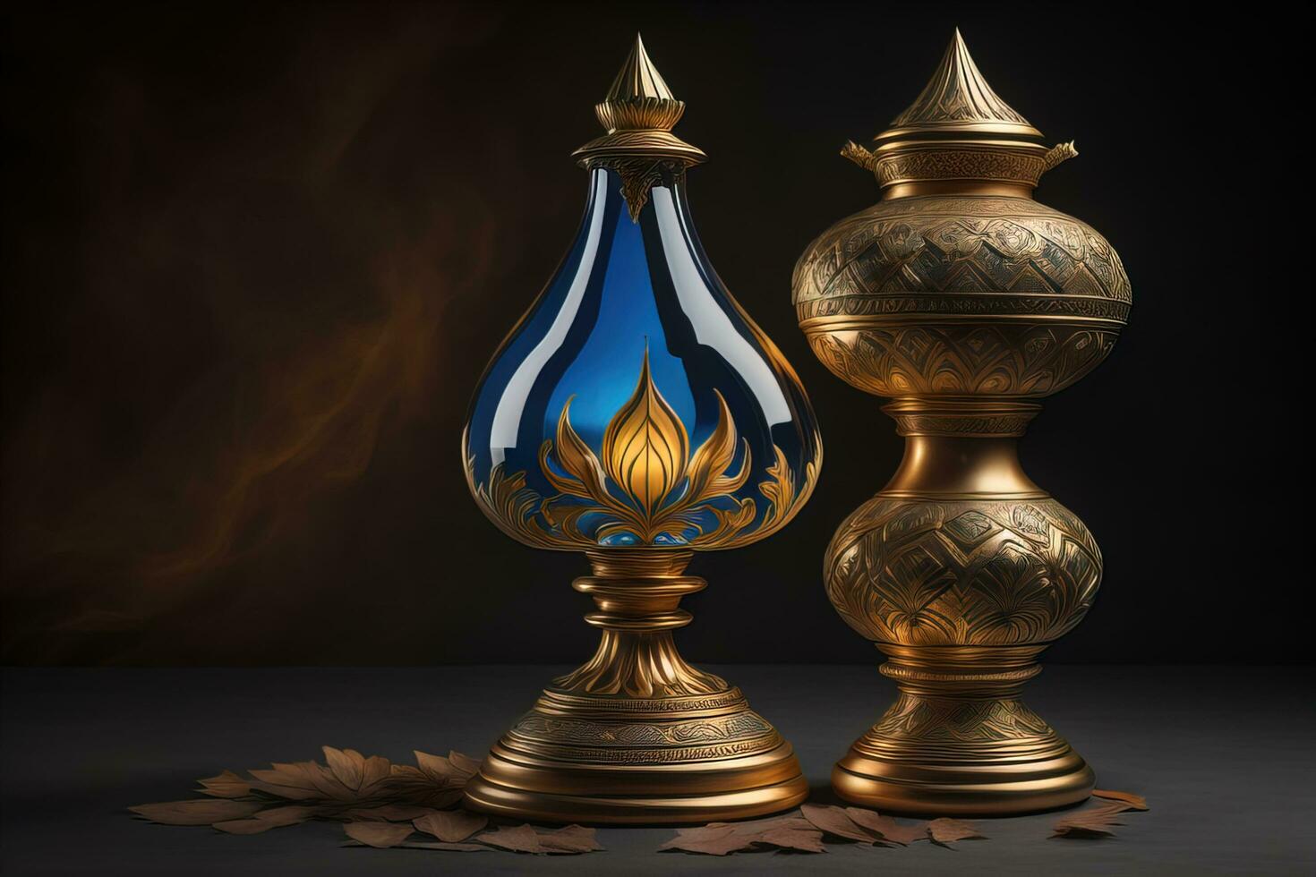 a vintage oriental vase on a solid color background. ai generative photo