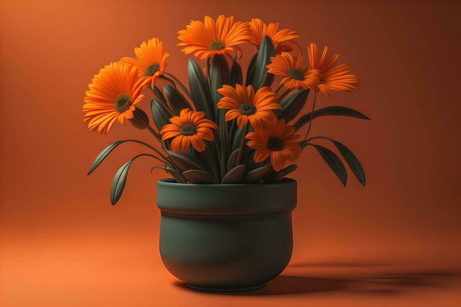 Flowers in a pot on a solid color background. ai generative photo
