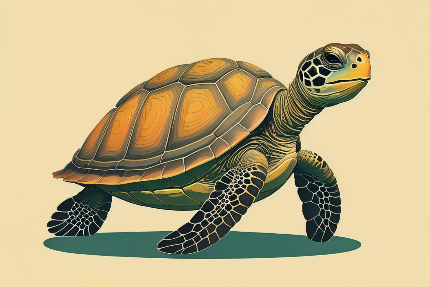 illustration of a turtle on a green background in cartoon style. ai generative photo
