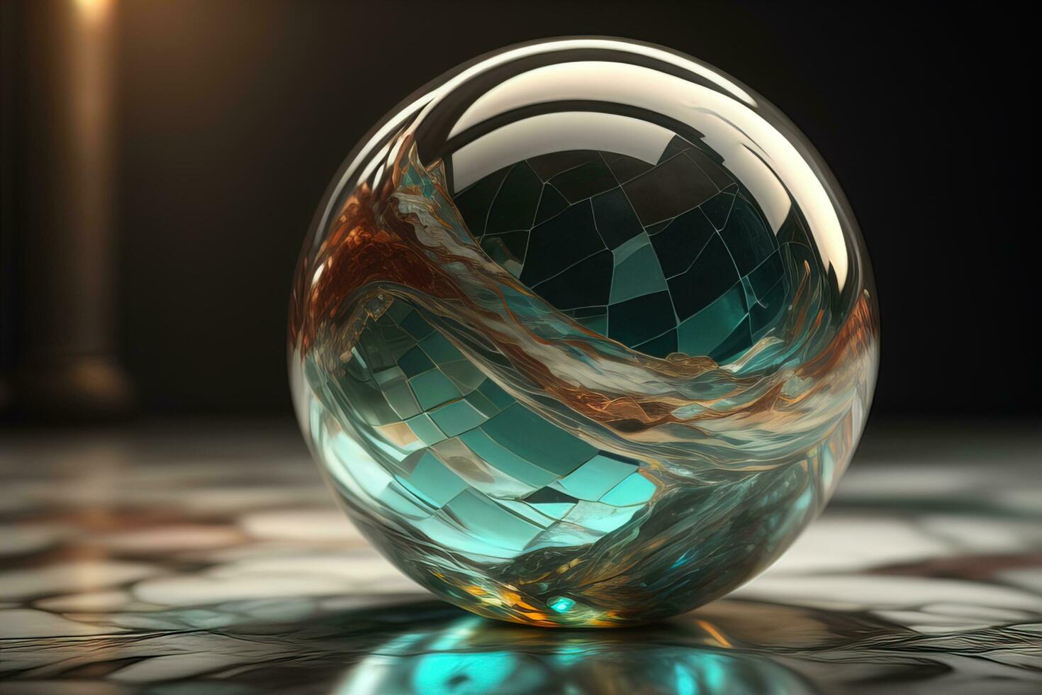 Transparent crystal ball on a wooden table. ai generative photo
