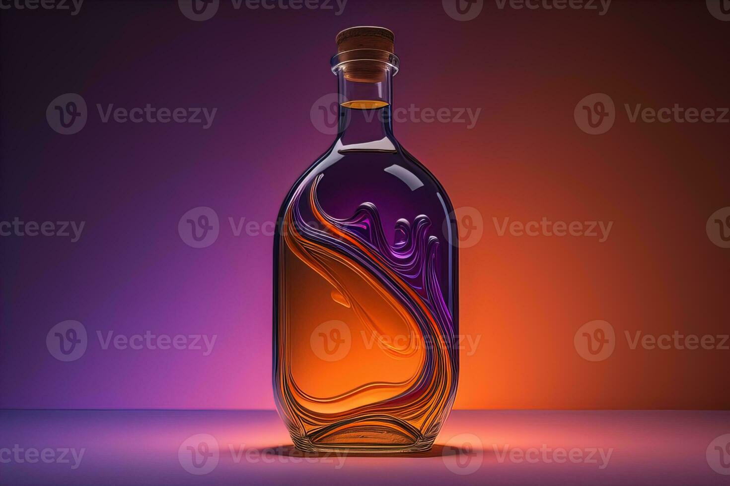 Bottle with a liquid on a solid color background. ai generative photo